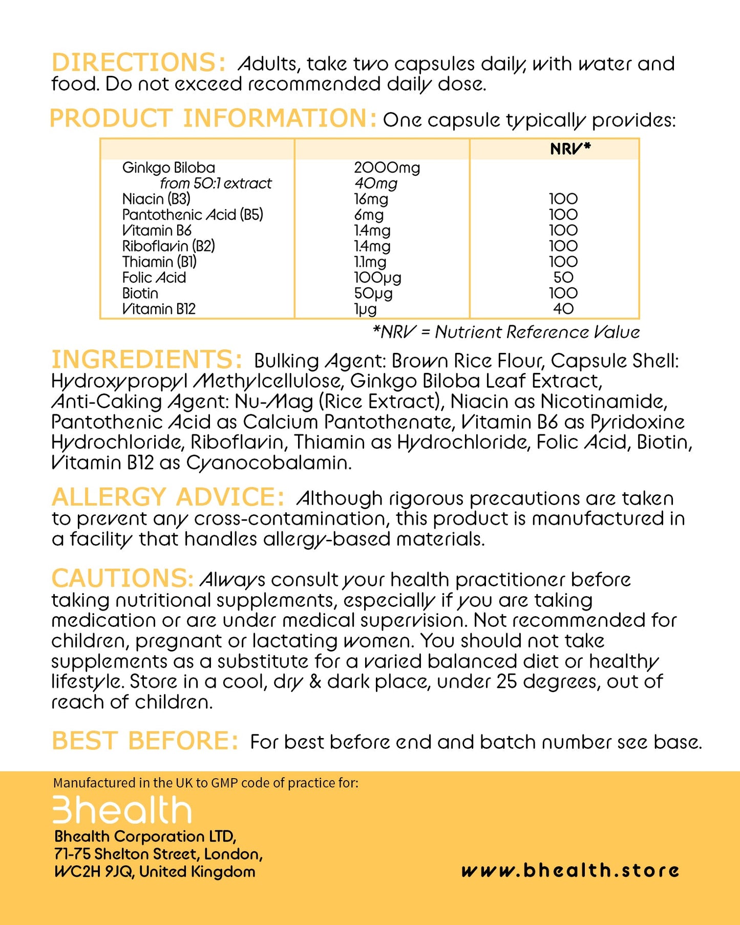 Ginkgo Biloba - Bhealth Store