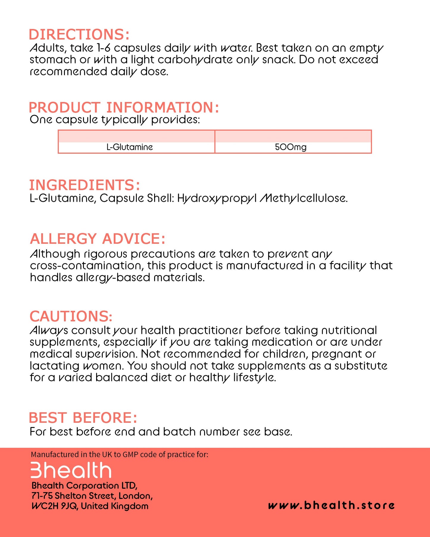 GLUTAMINE - Bhealth Store
